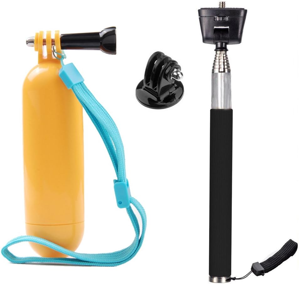 TEKCAM floating handle grip and selfie stick front view showing yellow buoyant body and black foam handle.