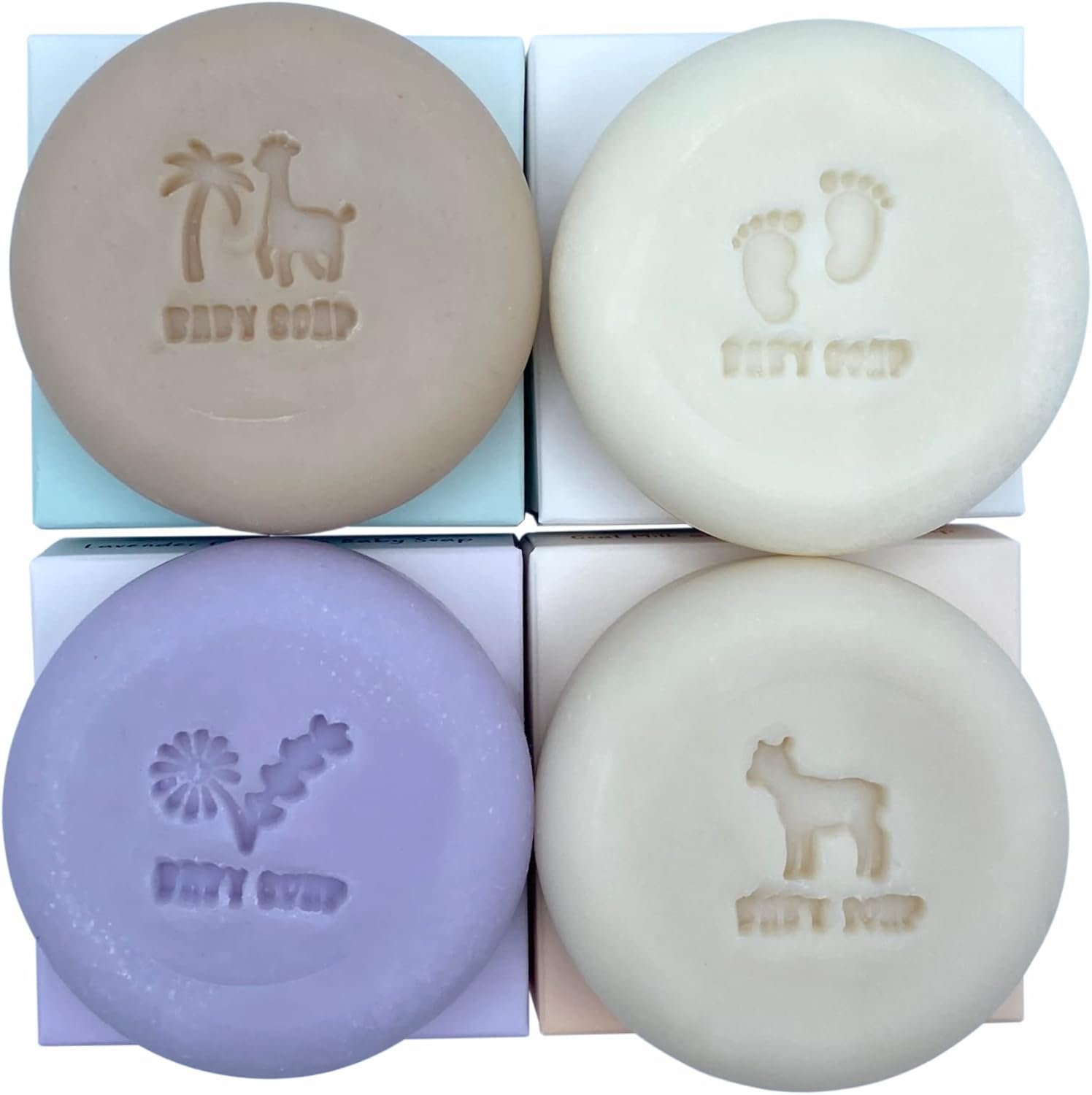 Relaxcation set of four organic baby soap bars front view