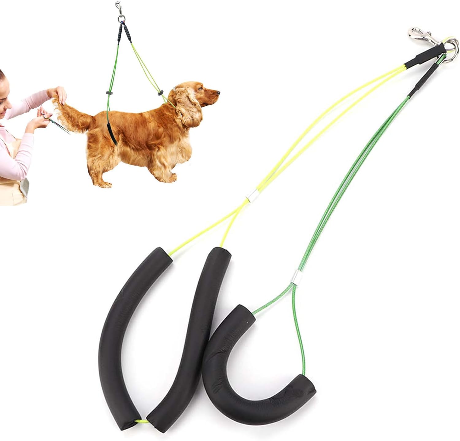 Oumefar Adjustable Pet Grooming Leash in yellow and green front view
