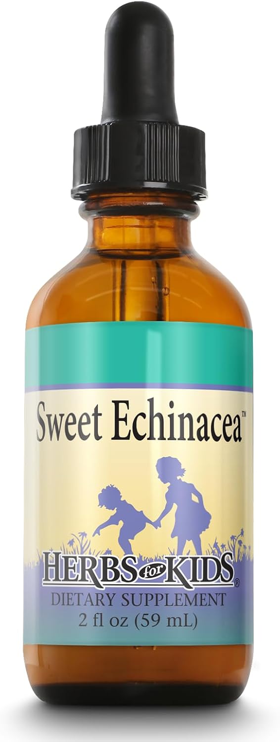 Herbs For Kids Sweet Echinacea front view amber glass dropper bottle