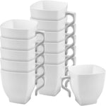 Kaya white square plastic mini coffee tea cups front view on party table