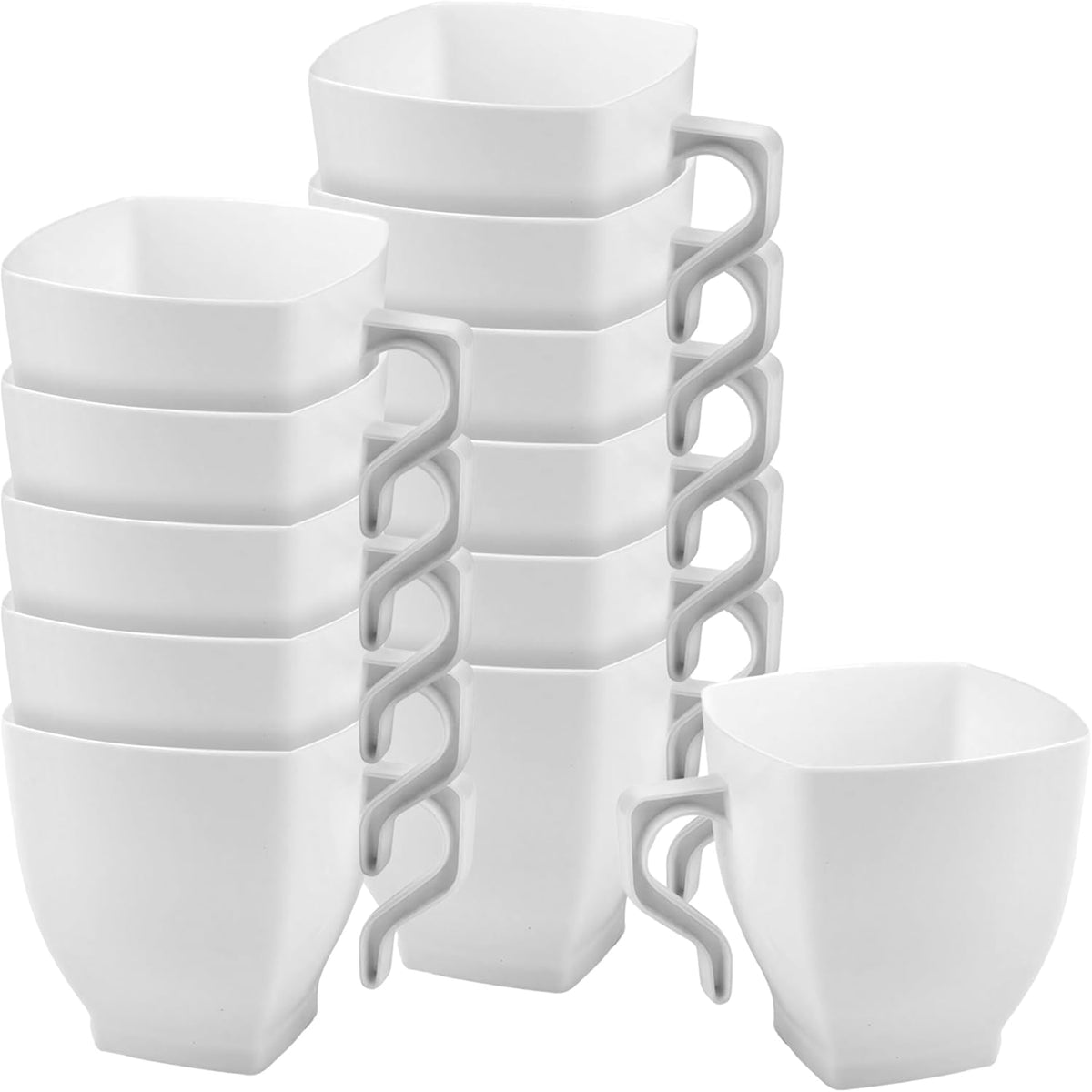 Kaya white square plastic mini coffee tea cups front view on party table