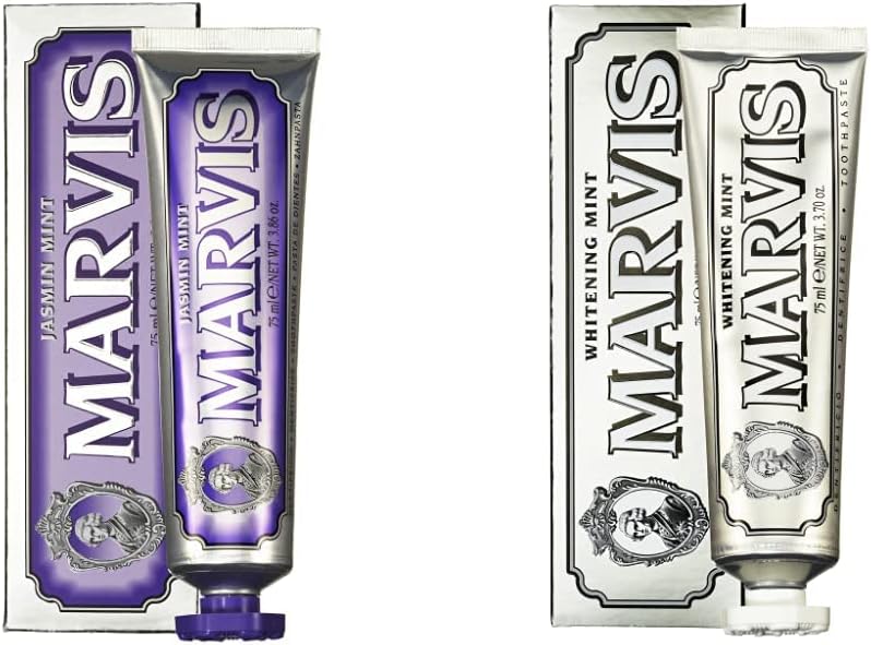 Marvis Jasmin Mint and Whitening Mint Toothpaste Set front view vintage packaging