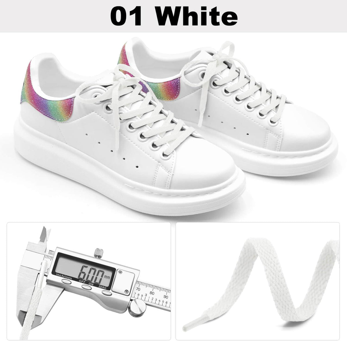 Clear plastic aglets detail on narrow athletic shoelaces