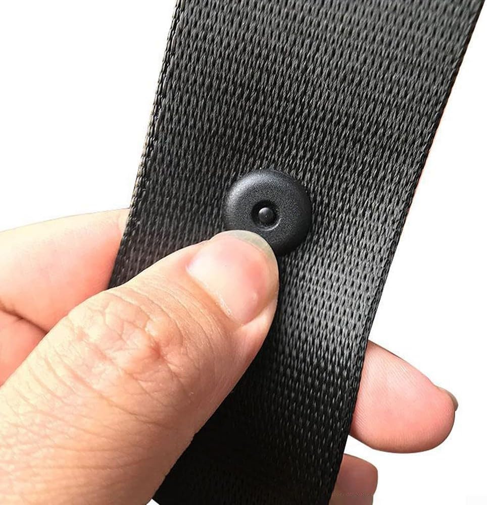 DystopiaWorld seat belt button clips front view showing four pairs of black plastic stoppers for car safety