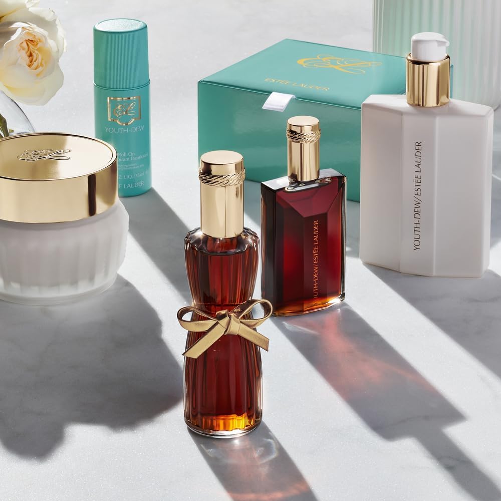 Imported Youth-Dew Eau de Parfum bottle showing pleated glass design