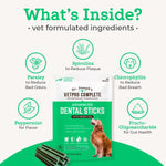 Back of VetPro Complete dental sticks packaging with ingredient details