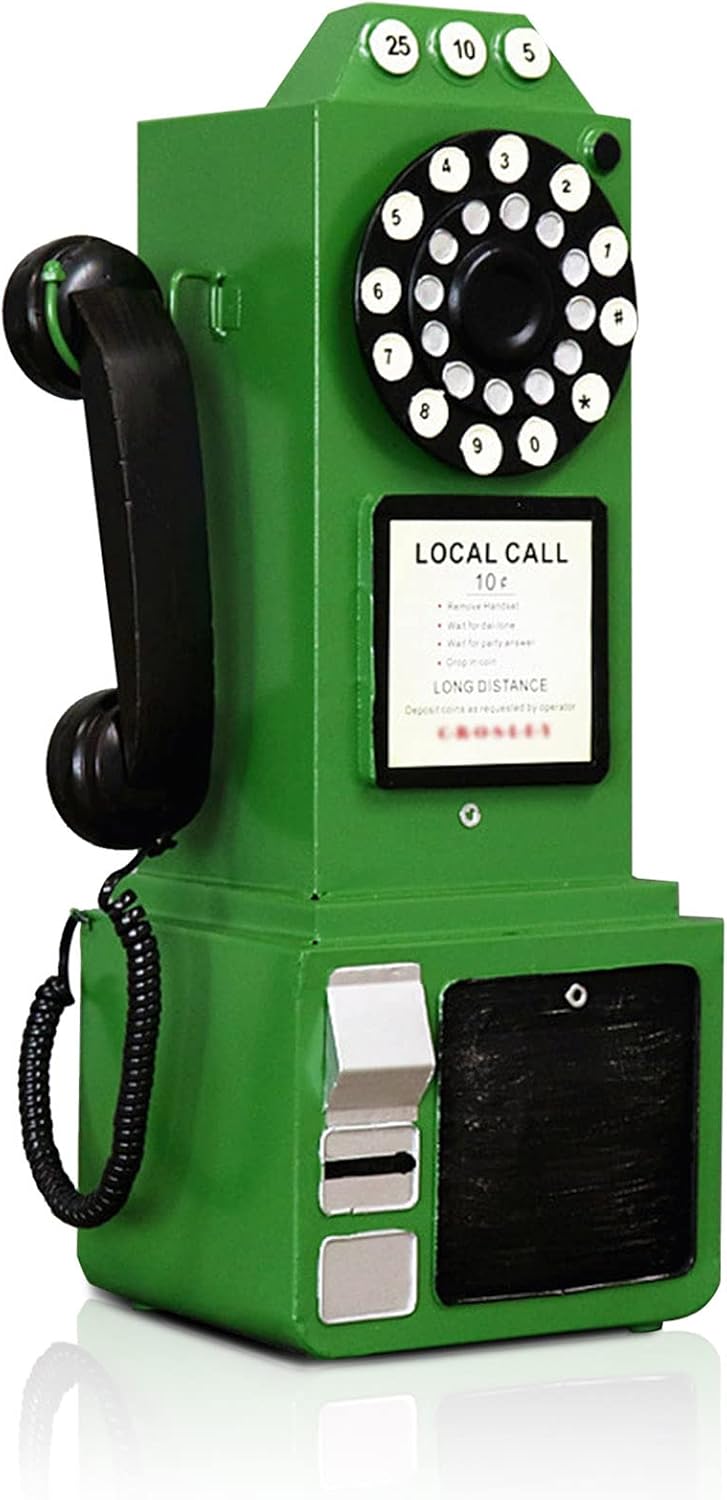 Antique Telephone - Pink Rotary Dial Landline Phone Model Vintage Classic Phone Props Retro Wall Mounted Crafts Ornaments Cafe Bar Window Booth Decoration - 9.8''L x 6.3''W x 19.7''H - Image 15