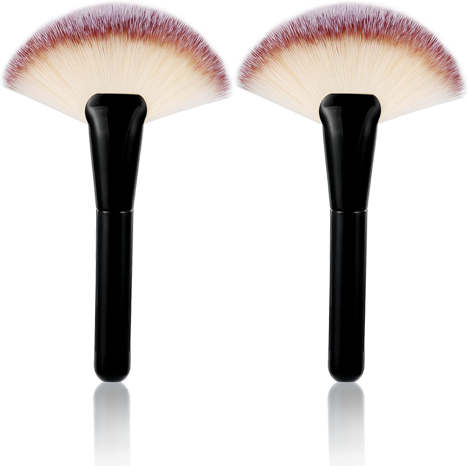 BWESOO black makeup brushes with wood handle front view showing the large fan brush and powder foundation brush.