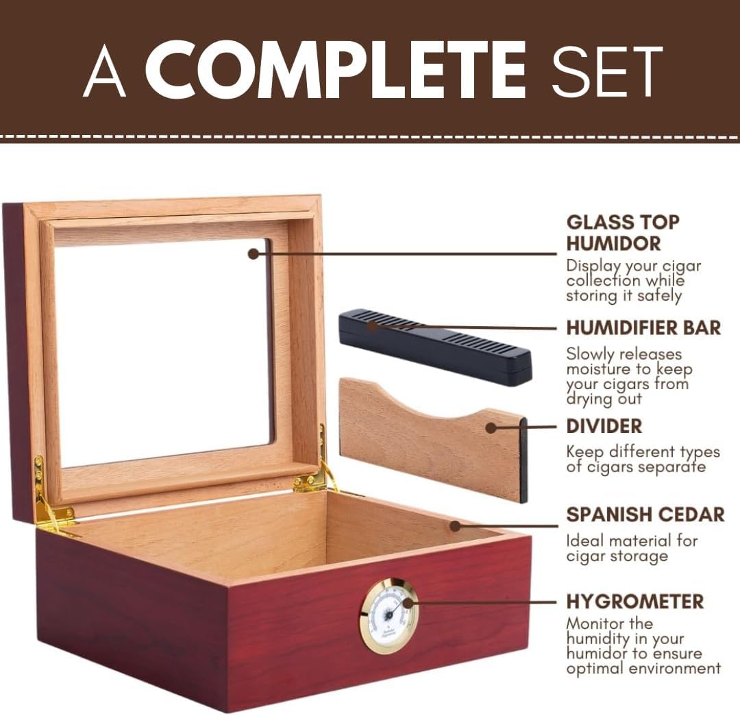 Analog Hygrometer On Mantello Royale Glass Top Humidor
