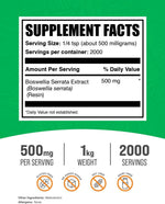 BulkSupplements frankincense resin powder packaging side view nutrition facts