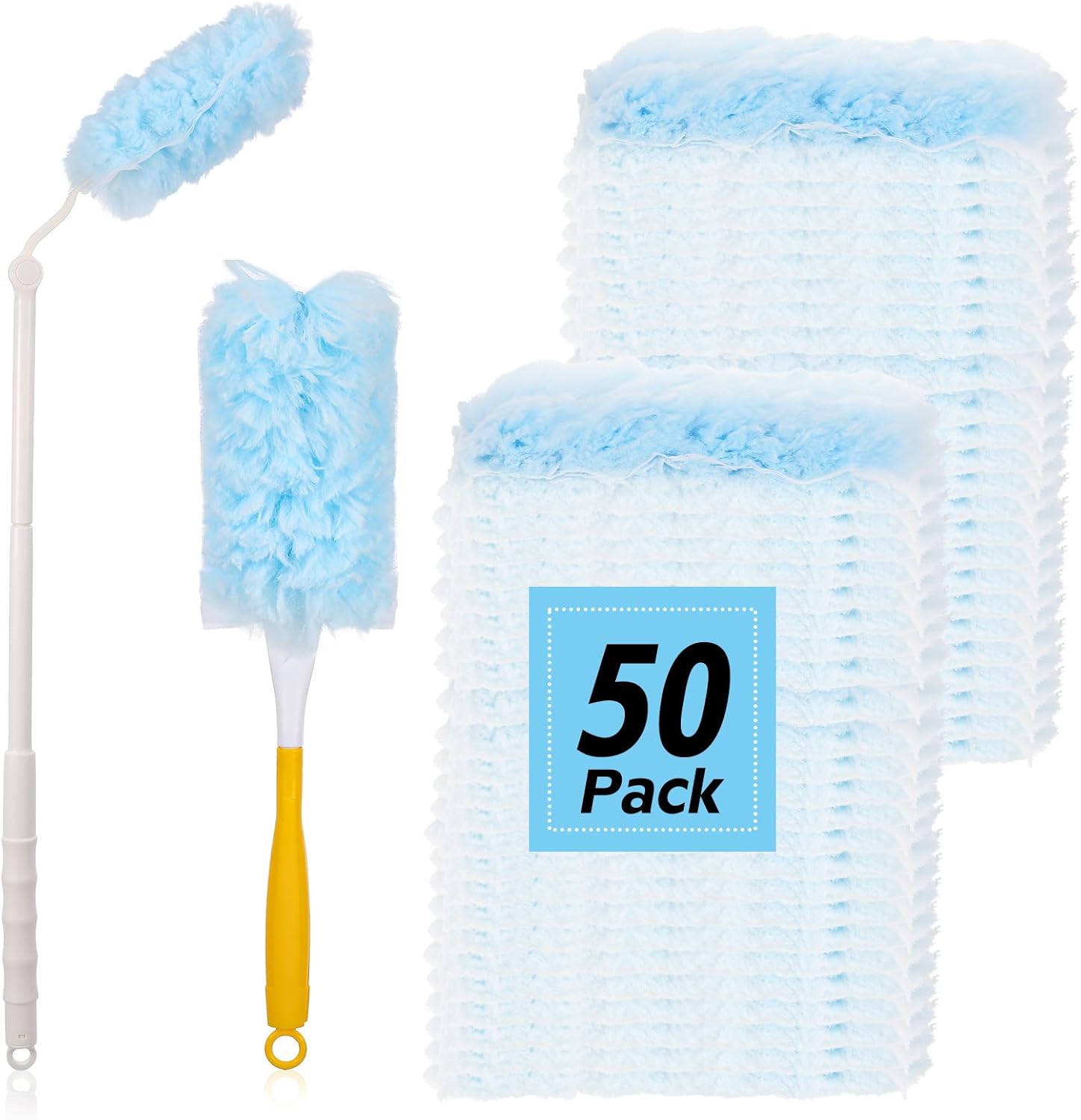 AojSup disposable duster refills heavy duty kit front view showing fifty blue cleaning pads.