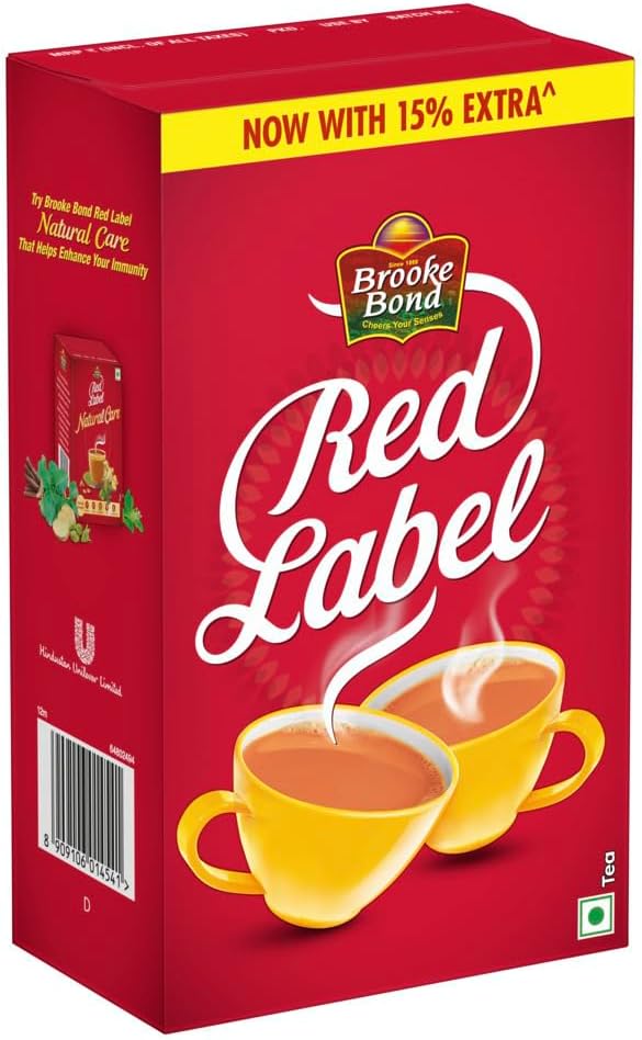 Brooke Bond Red Label tea carton back panel with details