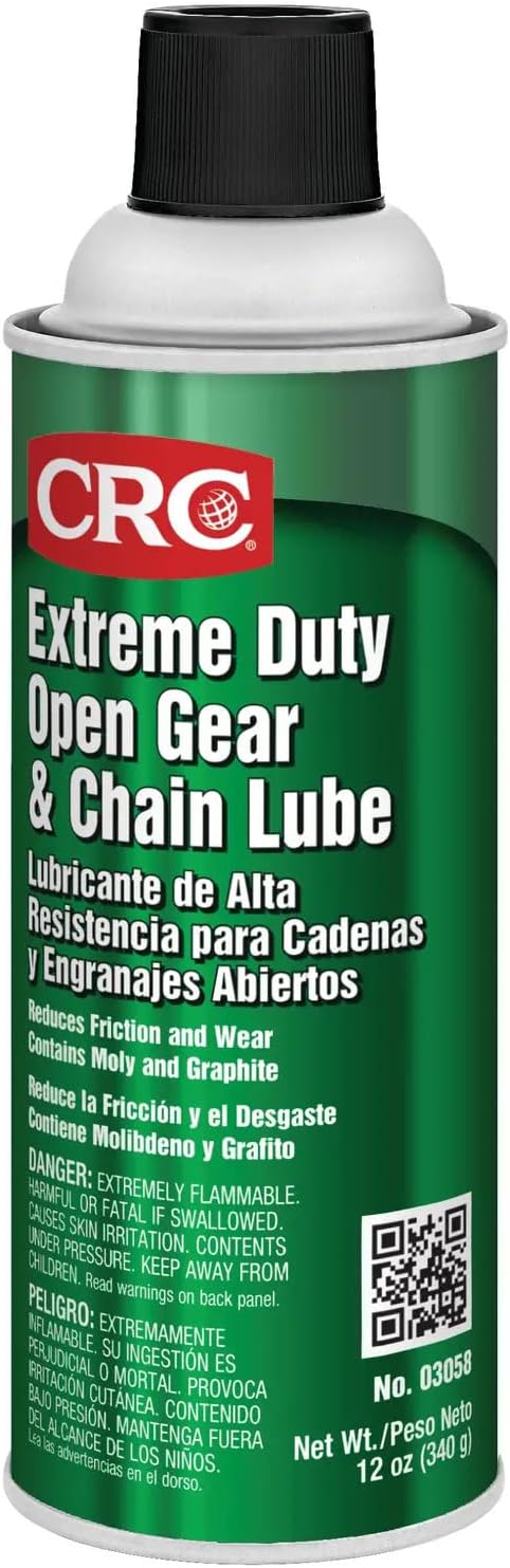 CRC Extreme Duty Open Gear and Chain Lube twelve ounce aerosol can front view highlighting industrial grade performance.