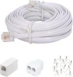 Seefeful long telephone extension cord 20 feet front view showing white flat cable wire and standard RJ11 plugs