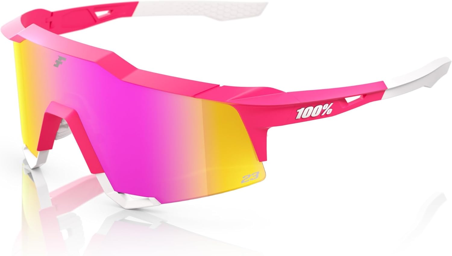 100% Speedcraft Sport Performance Cycling Sunglasses front view showcasing the Tatis 24 Limited Edition bright pink frame and HiPER Vital Pink Mirror Lens.