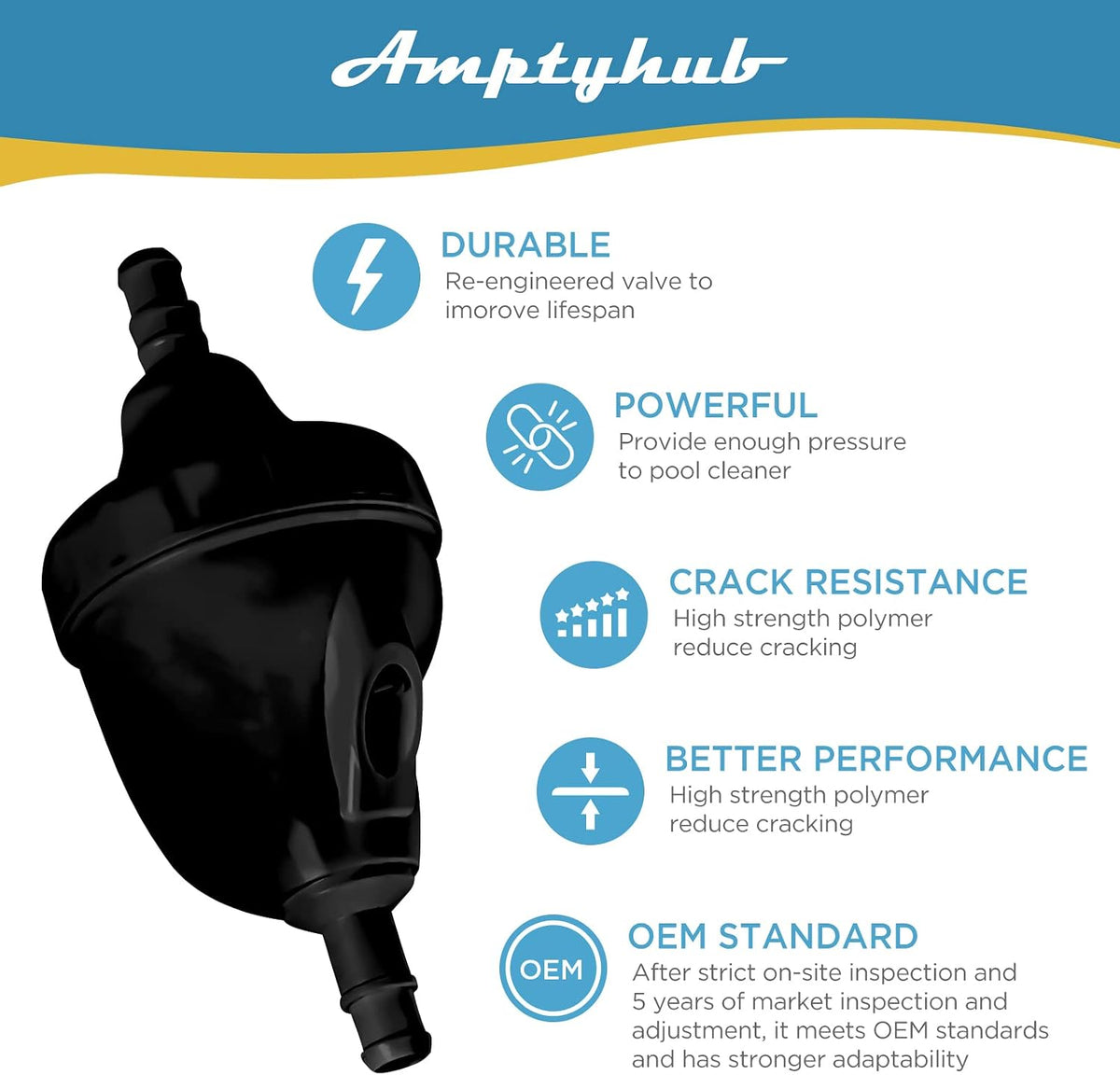 Amptyhub backup valve kit angled side perspective