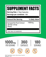 BulkSupplements herbal sarsaparilla supplement 1000mg label details