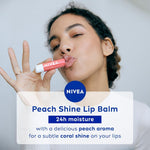 Nivea Fruity Shine Peach lip balm tube angle shot