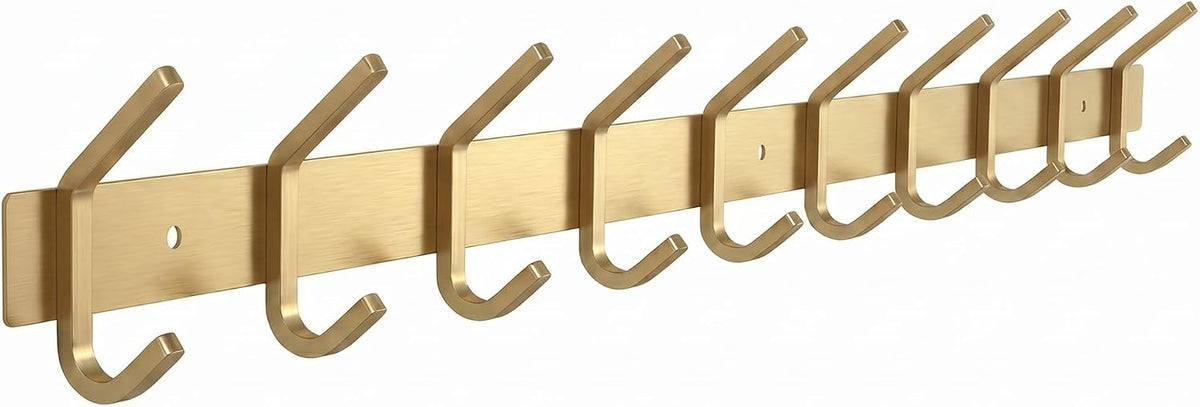 Brushed Gold Small Coat Rack Wall Mount - 6 Inch Stainless Steel Rail with 2 Double Coat Hooks for Entryway, Bathroom, Bedroom, Kitchen - Modern Gold Hook Rack for Coats, Hats, Towels - 2 Pack - Image 15