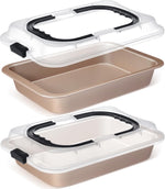 Qinyoung 2 Pcs Cake Baking Pan with Lid and Handle, 9 x 13 Inch Non-stick Rectangle Sheet Cake Pan Carrier for Brownie Roasting Cooking Baking (Black Gray) - Image 12