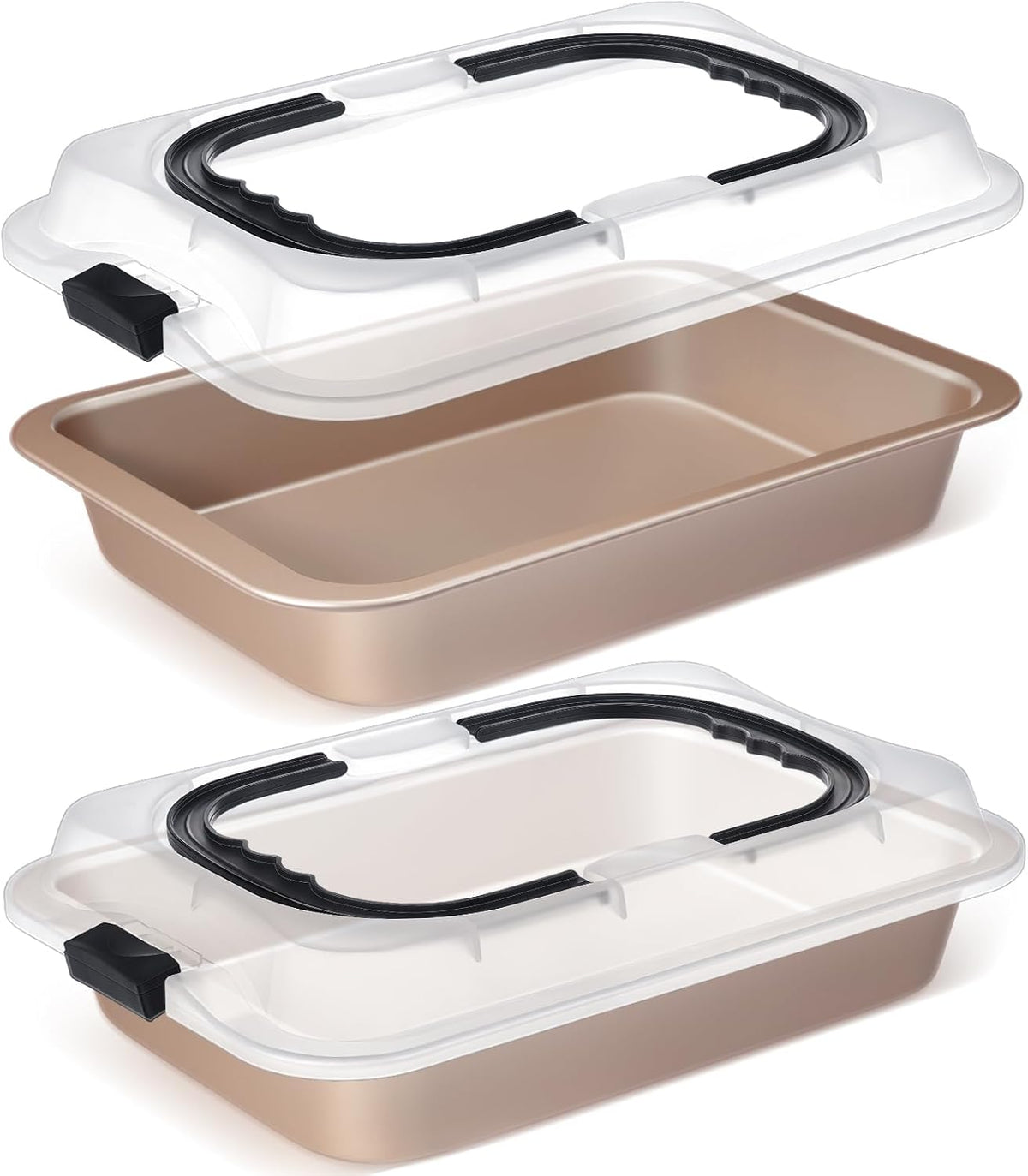Qinyoung 2 Pcs Cake Baking Pan with Lid and Handle, 9 x 13 Inch Non-stick Rectangle Sheet Cake Pan Carrier for Brownie Roasting Cooking Baking (Black Gray) - Image 12