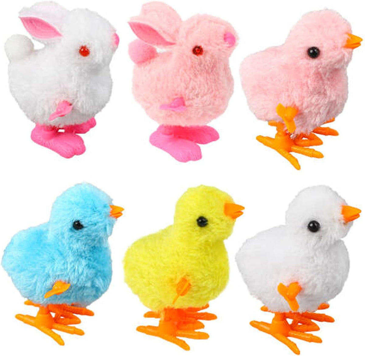 FOIMAS Easter Wind Up Toys front view showcasing a collection of fluffy jumping chicks and bunnies
