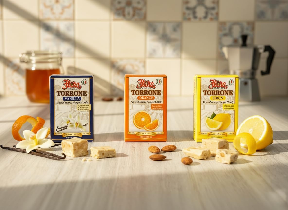 Flora Fine Foods Italian Torrone premium imported dessert candy box