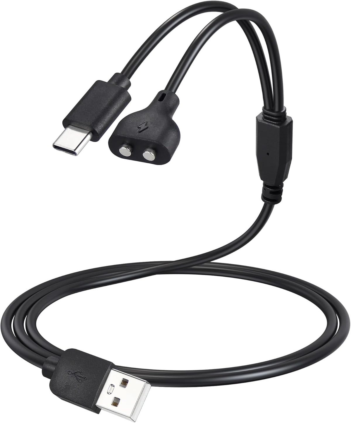 Defydayer 2-in-1 dog training collar charging cable front view showing magnetic and USB-C connectors.