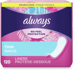 Always 10796PK Dailies Thin Liners, Regular, 120/Pack - Image 1