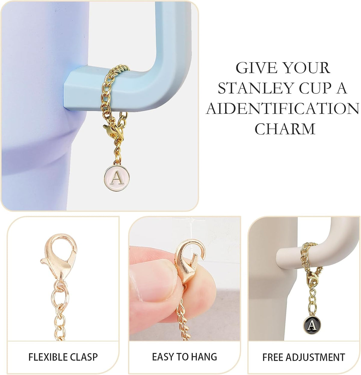 Ekarley water bottle name id charm attached to cup handle