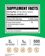 BulkSupplements 1kg Glucomannan powder nutritional label details