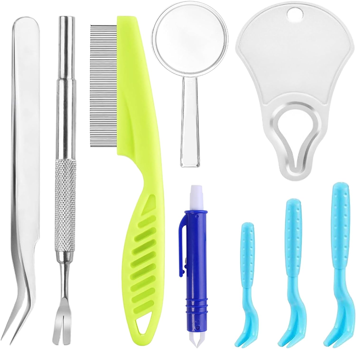 Subang 9 piece professional tick removal tool kit front view