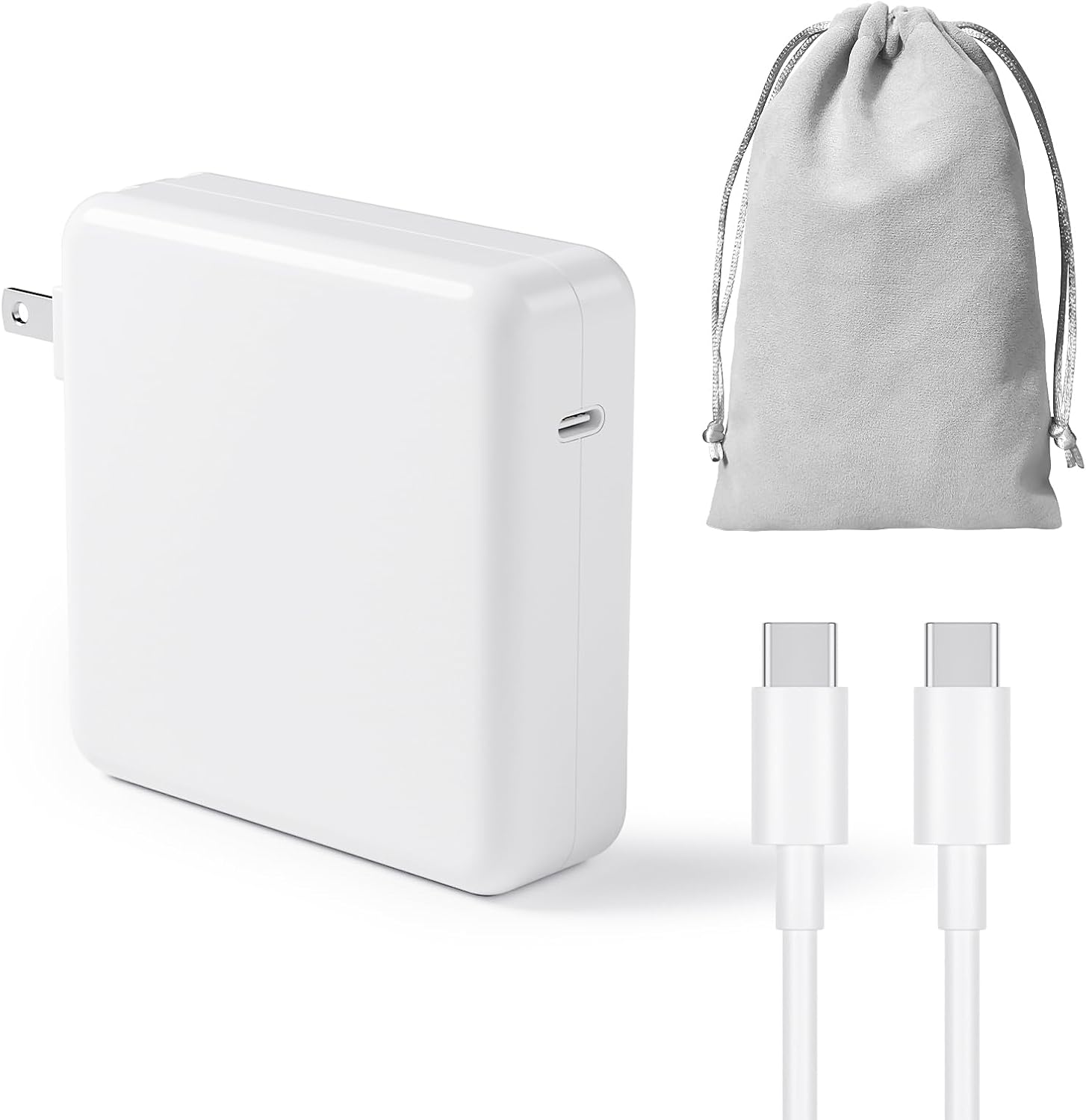 Apple 70W USB C fast charger front view showing the clean white exterior and single port.