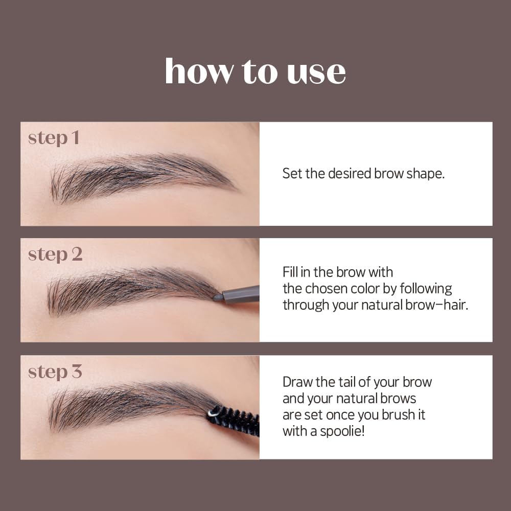Authentic ETUDE imported eyebrow pencil in Natural Brown packaging.