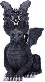 Back view of Nemesis Now Cult Cuties black snake figurine with silver moon details