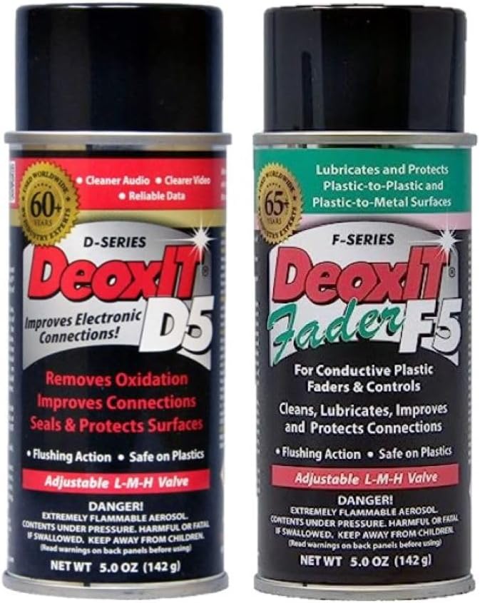 Hosa Caig Laboratories DeoxIT D5S6 and F5S-H6 bundle aerosol cans front view