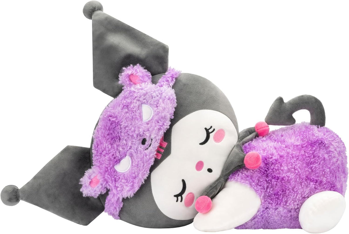Side profile of the 18-inch oversized Kuromi sherpa stuffed toy