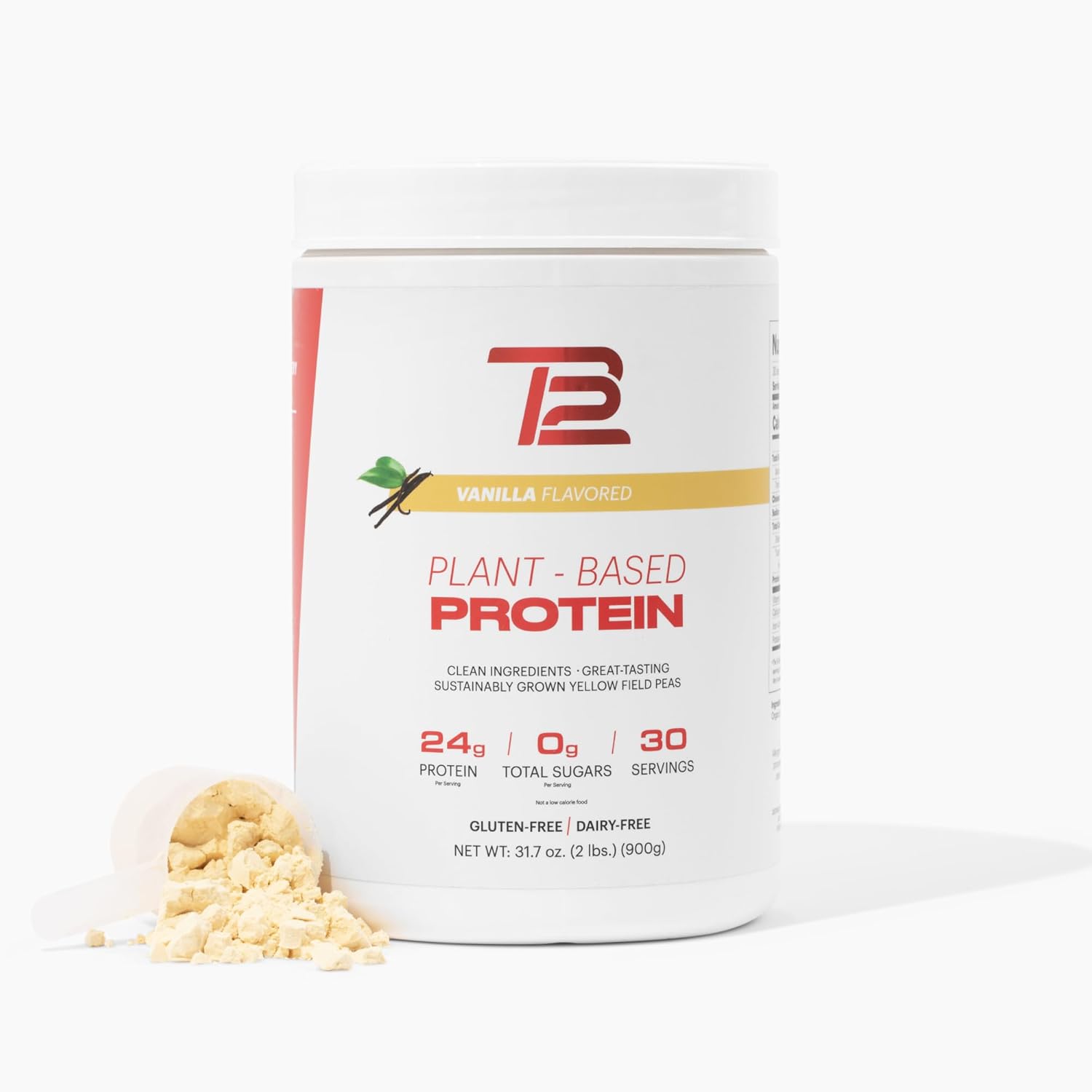 TB12 Plant Based Protein Powder Vanilla tub front view for muscle recovery