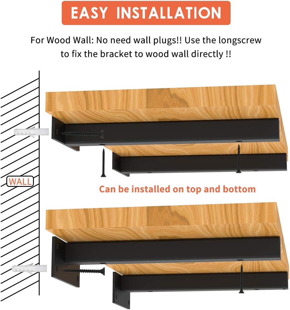 Joroamp industrial floating shelf brackets installed on wall