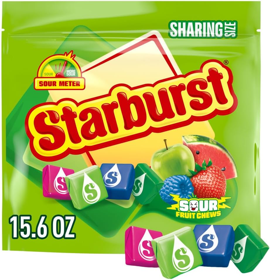 Starburst Sour Chewy Candy front view of the 15.6 Ounce sharing size bag