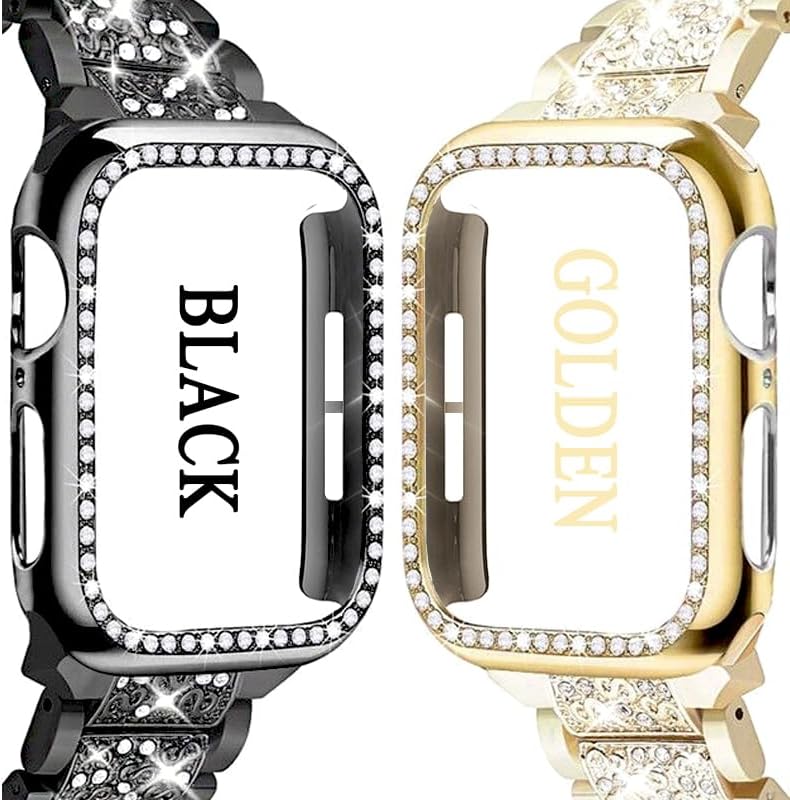 Lesampo rhinestone smartwatch protective frame trio set in black golden and silver colors displayed together