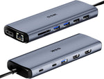 SSK 8K USB-C Docking Station front view in gray aluminum enclosure.