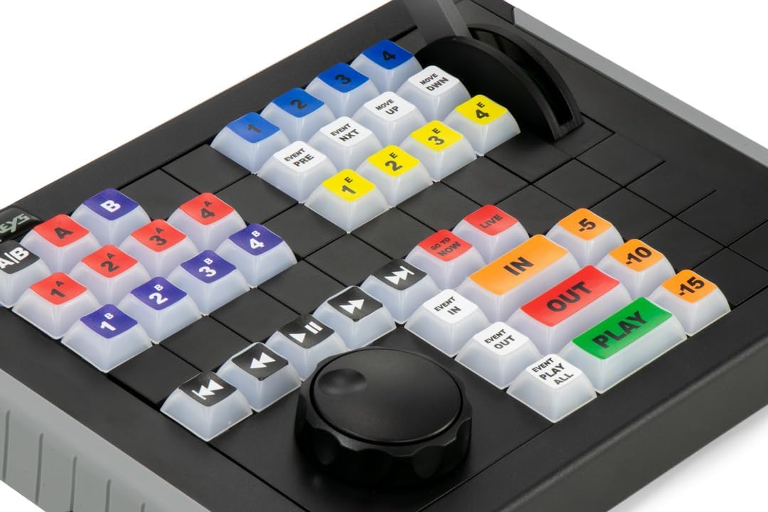 X-keys XK-64 replay controller showing 64 programmable keys and backlighting