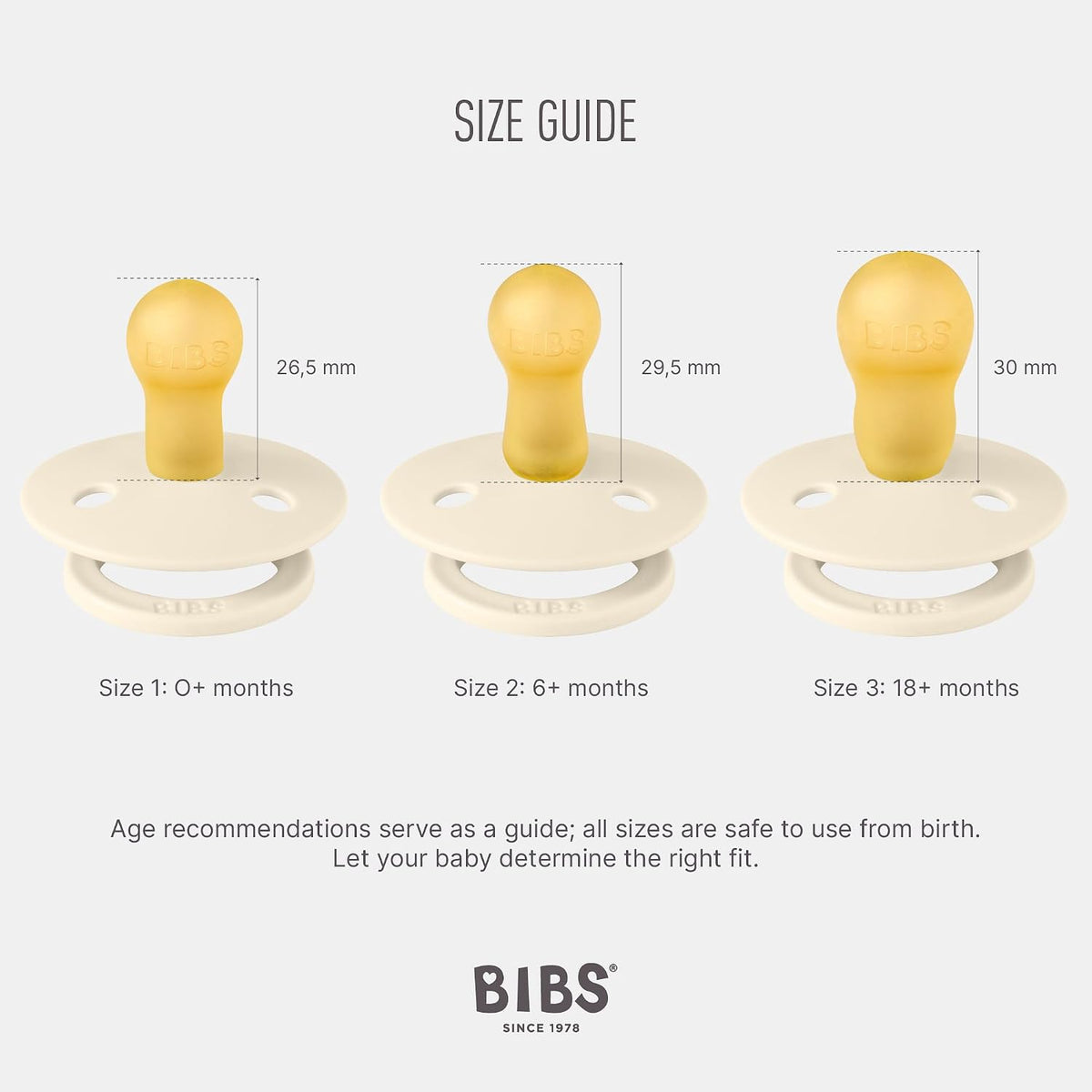 Bibs natural rubber baby pacifier ivory pack of two