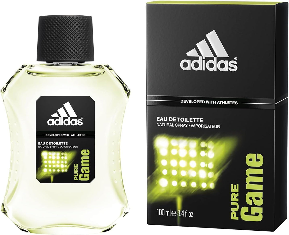 Adidas Pure Game Eau De Toilette front view showing faceted glass bottle