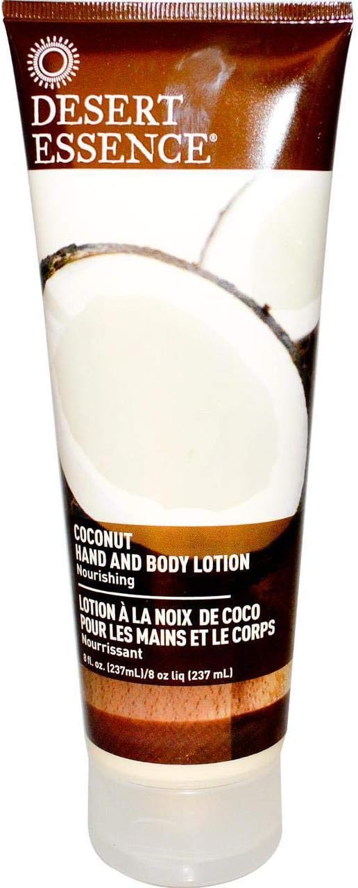 Desert Essence coconut hand and body lotion front view tube packaging