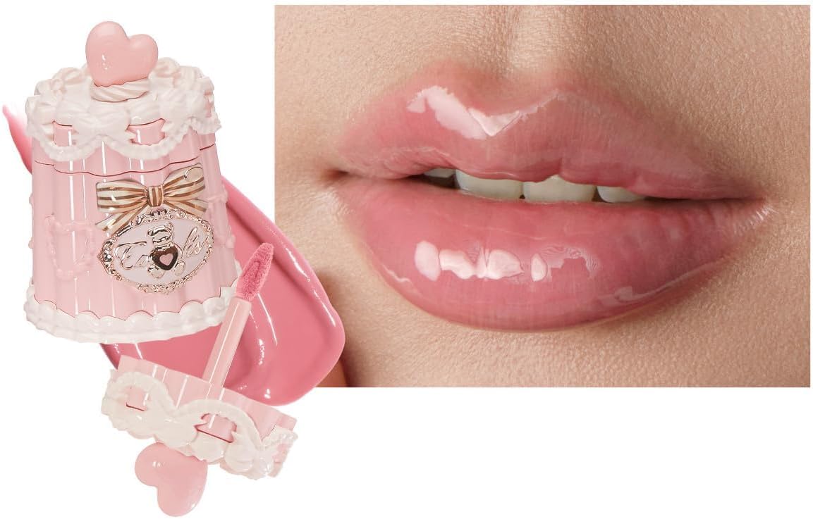 Flower Knows Sweetie Bear Coating Lip Jelly front view showing the pink tiered cake packaging.