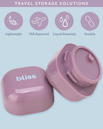 Bliss leak proof travel size containers showing the wide mouth opening.