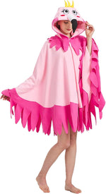 Morningfly plush pink flamingo costume showing back view